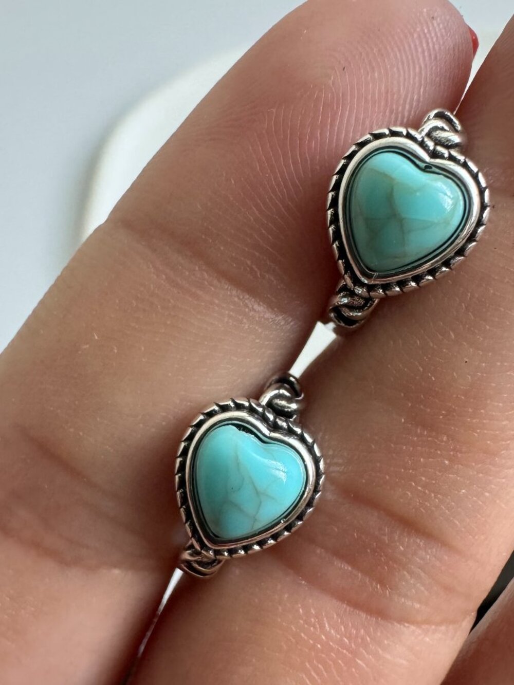 Turquoise Heart Hoop Earrings Silver Tone Dainty Cute Minimal Jewelry New